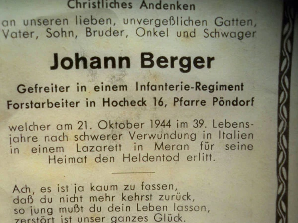 Sterbebilder Meran Oktober 1944