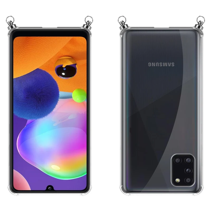 Silikon Hülle Handykette kompatibel mit Samsung Galaxy A31 mit silbernen Ringen