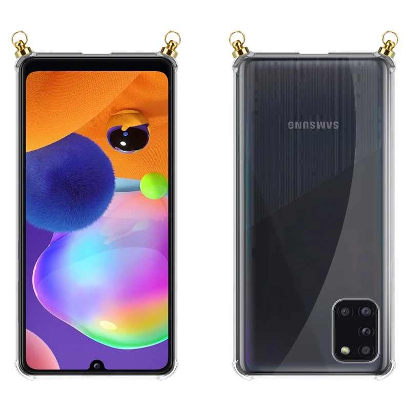 Silikon Hülle Handykette kompatibel mit Samsung Galaxy A31 mit goldenen Ringen