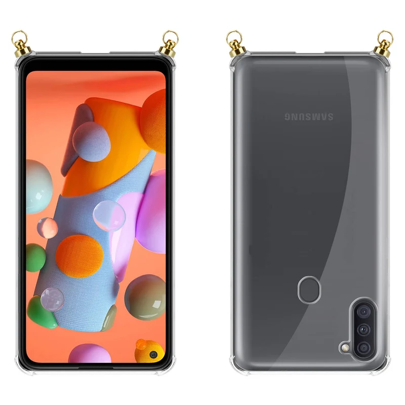 Silikon Hülle Handykette kompatibel mit Samsung Galaxy A11 / M11 mit goldenen Ringen