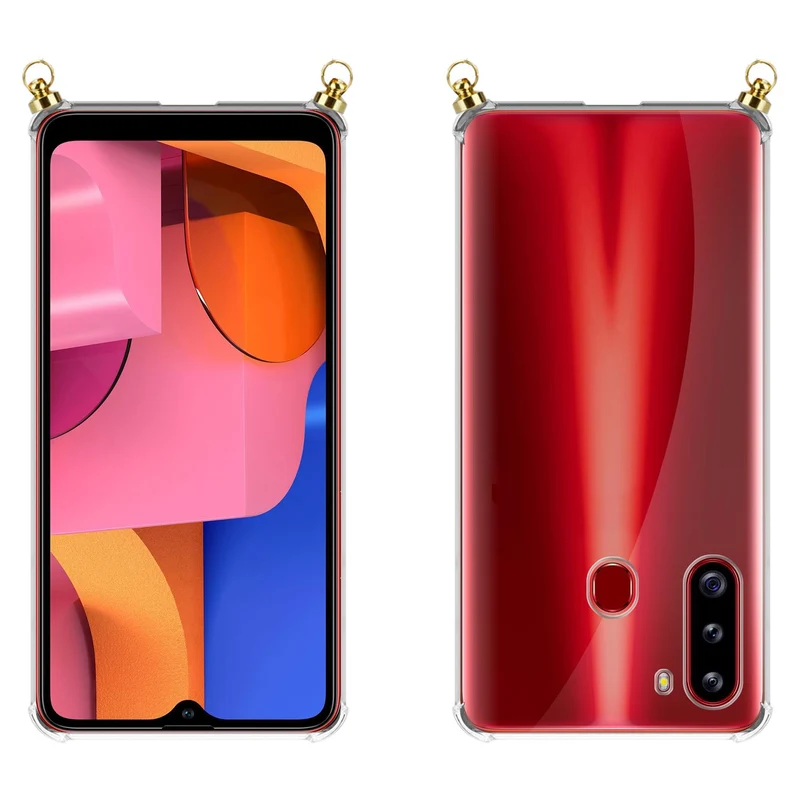 Silikon Hülle Handykette kompatibel mit Samsung Galaxy A21 mit goldenen Ringen