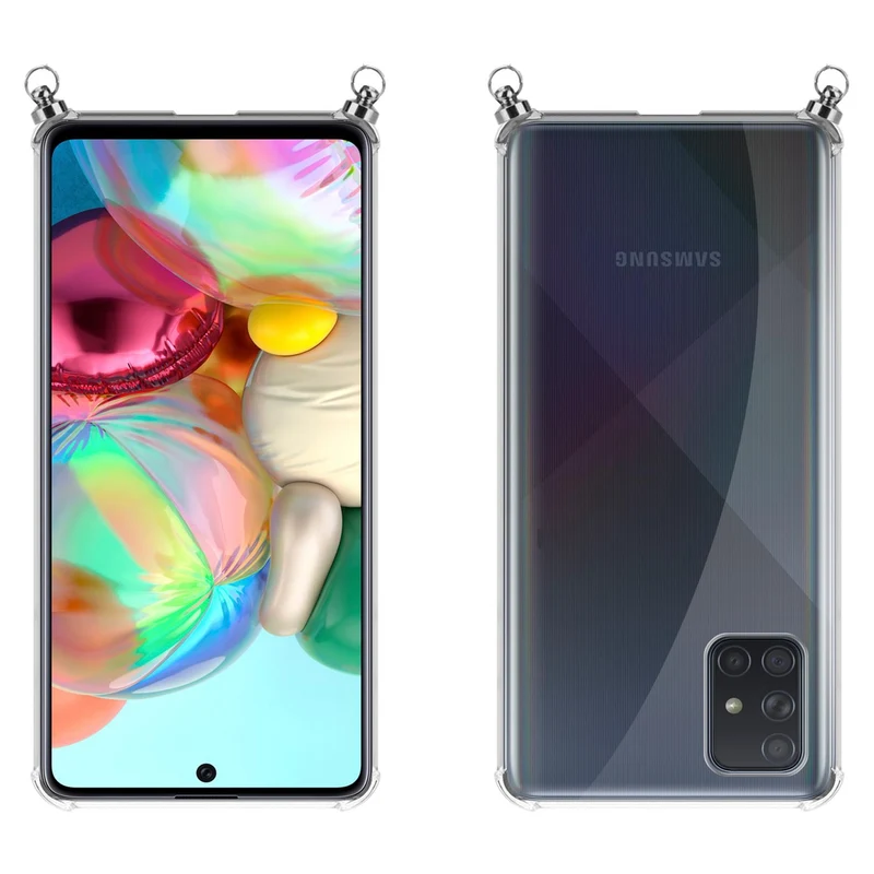 Silikon Hülle Handykette kompatibel mit Samsung Galaxy A51 5G mit silbernen Ringen
