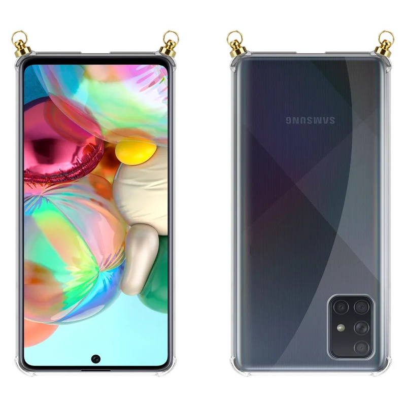 Silikon Hülle Handykette kompatibel mit Samsung Galaxy A51 5G mit goldenen Ringen