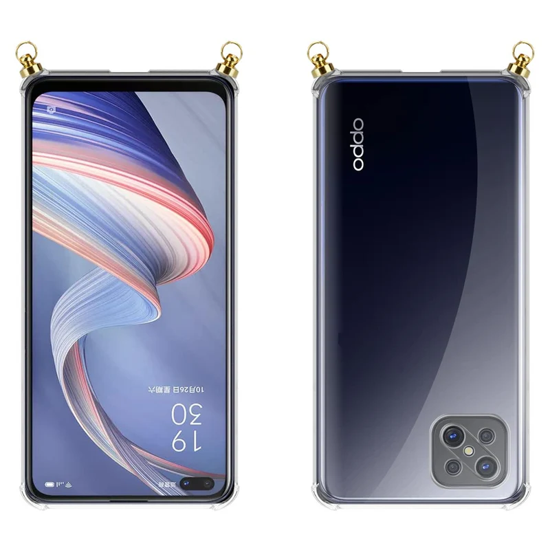 Silikon Hülle Handykette kompatibel mit Oppo A92s mit goldenen Ringen