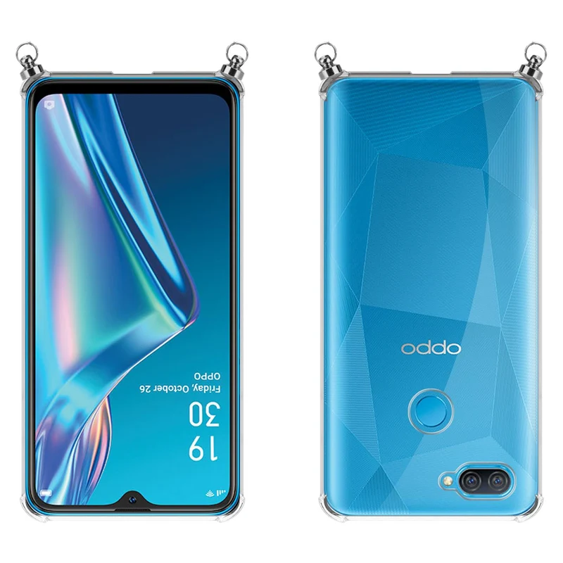 Silikon Hülle Handykette kompatibel mit Oppo A12 mit silbernen Ringen