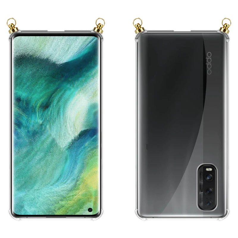 Silikon Hülle Handykette kompatibel mit Oppo FIND X2 mit goldenen Ringen