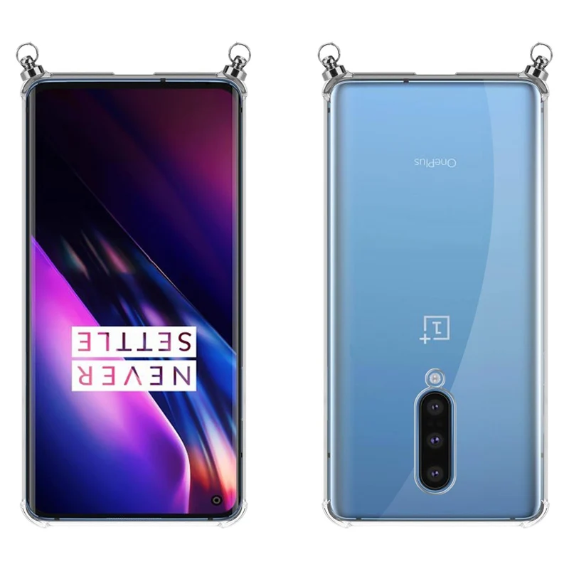 Silikon Hülle Handykette kompatibel mit OnePlus 8 mit silbernen Ringen