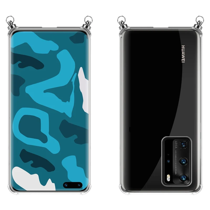 Silikon Hülle Handykette kompatibel mit Huawei P40 PRO / P40 PRO+ mit silbernen Ringen