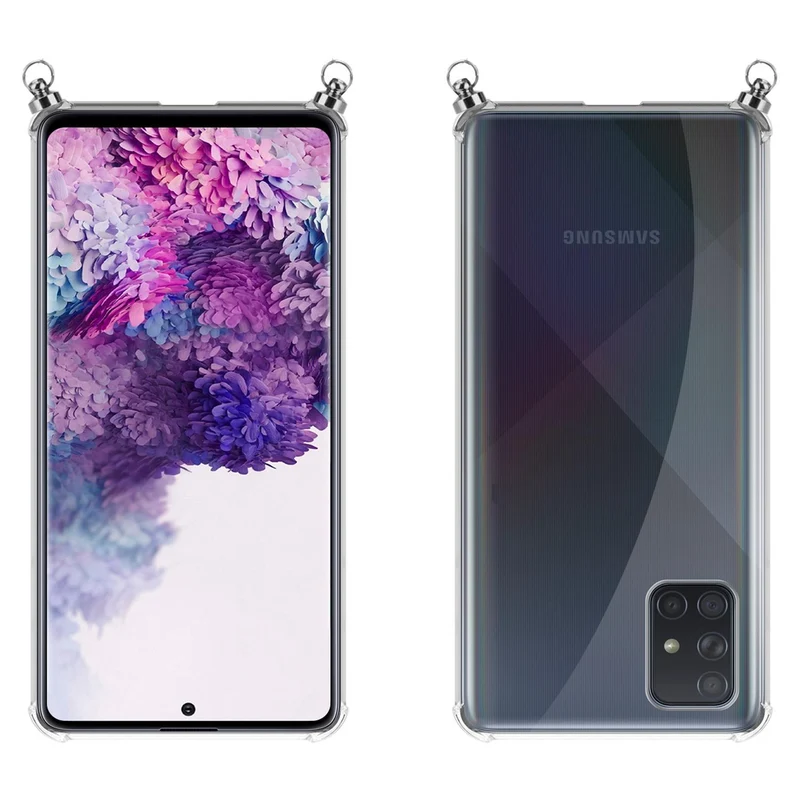 Silikon Hülle Handykette kompatibel mit Samsung Galaxy A71 4G mit silbernen Ringen