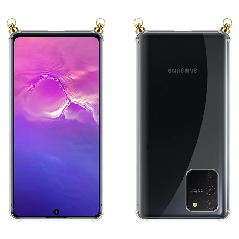 Silikon Hülle Handykette kompatibel mit Samsung Galaxy A91 / S10 LITE / M80s mit goldenen Ringen
