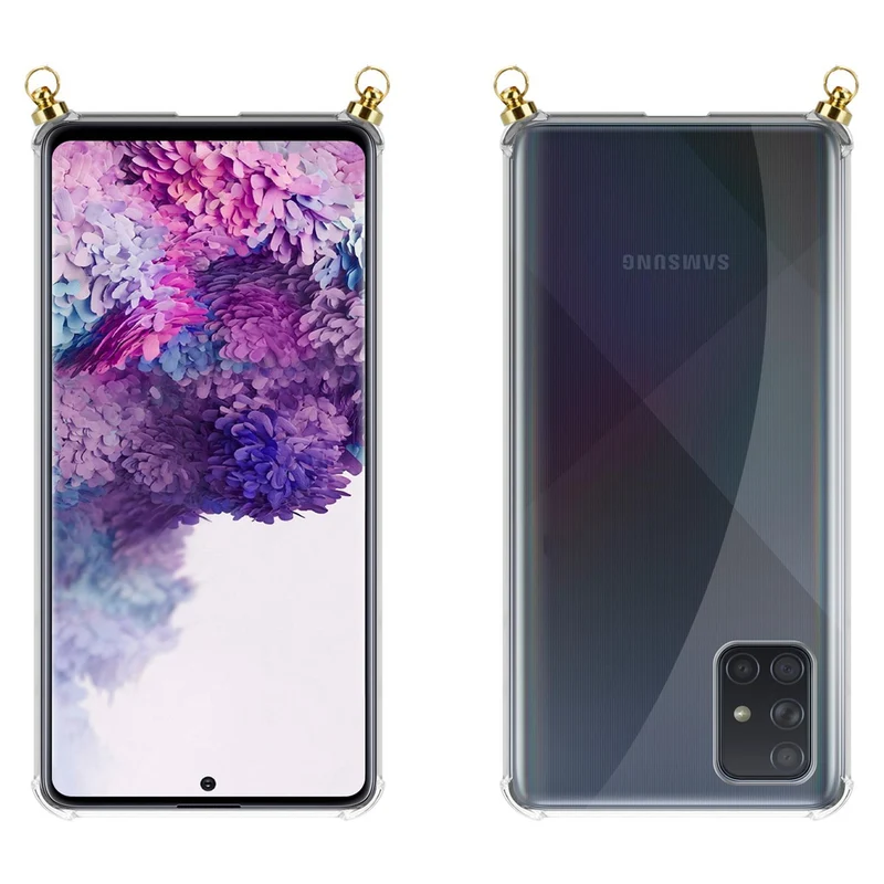 Silikon Hülle Handykette kompatibel mit Samsung Galaxy A51 4G / M40s mit goldenen Ringen