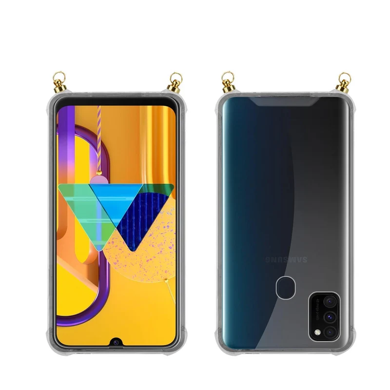 Silikon Hülle Handykette kompatibel mit Samsung Galaxy M21 / M30s mit goldenen Ringen