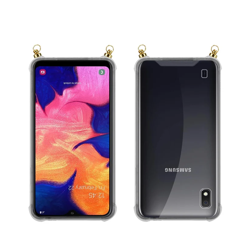 Silikon Hülle Handykette kompatibel mit Samsung Galaxy A10 / M10 mit goldenen Ringen