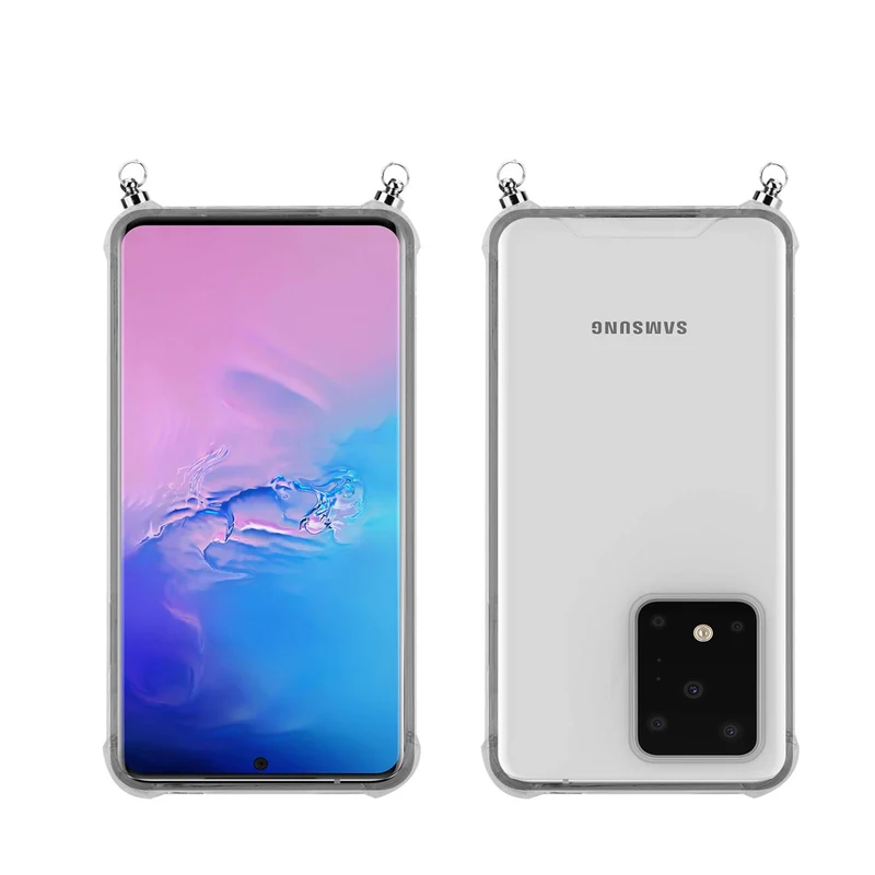 Silikon Hülle Handykette kompatibel mit Samsung Galaxy S20 ULTRA mit silbernen Ringen