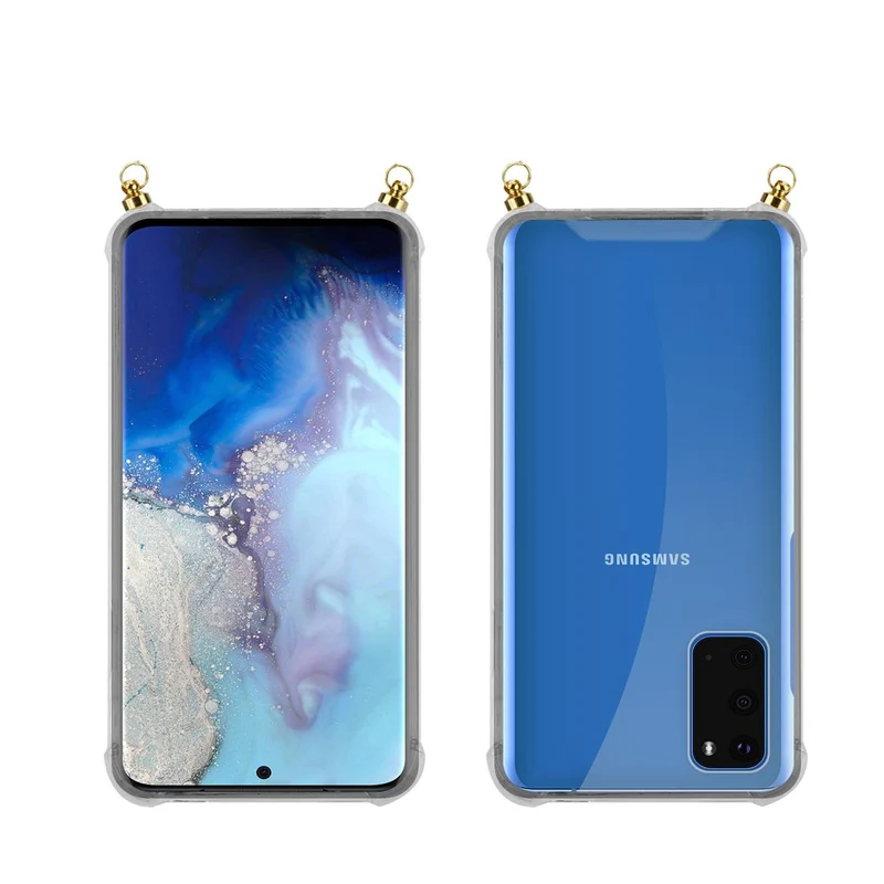 Silikon Hülle Handykette kompatibel mit Samsung Galaxy S20 mit goldenen Ringen
