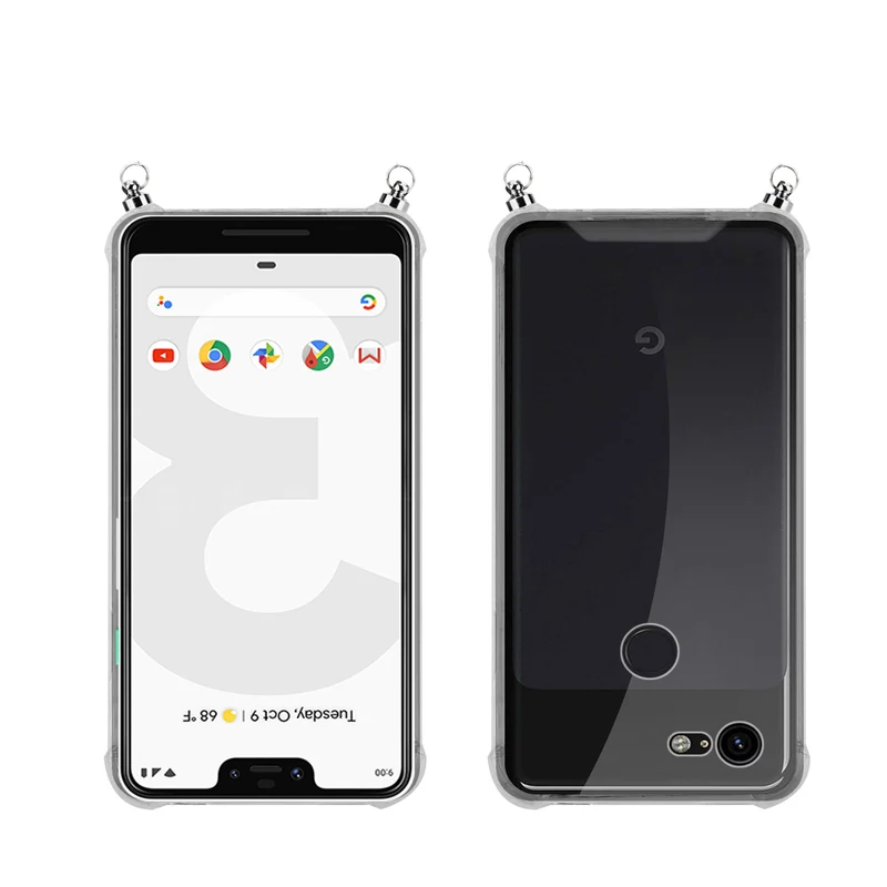 Silikon Hülle Handykette kompatibel mit Google PIXEL 3 XL mit silbernen Ringen