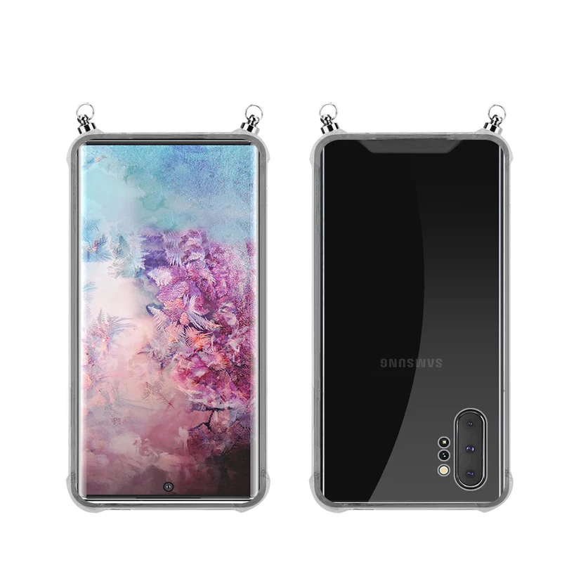 Silikon Hülle Handykette kompatibel mit Samsung Galaxy NOTE 10 PLUS mit silbernen Ringen
