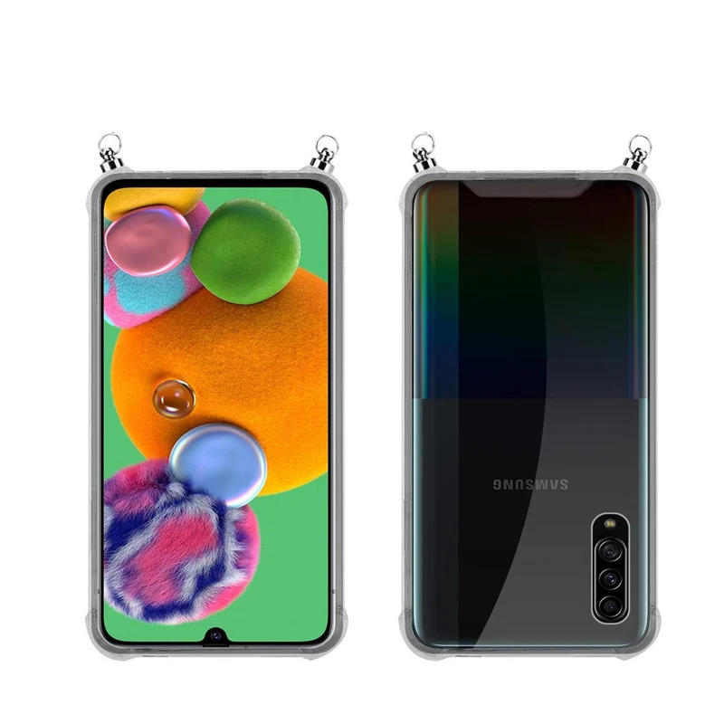 Silikon Hülle Handykette kompatibel mit Samsung Galaxy A50 4G / A50s / A30s mit silbernen Ringen