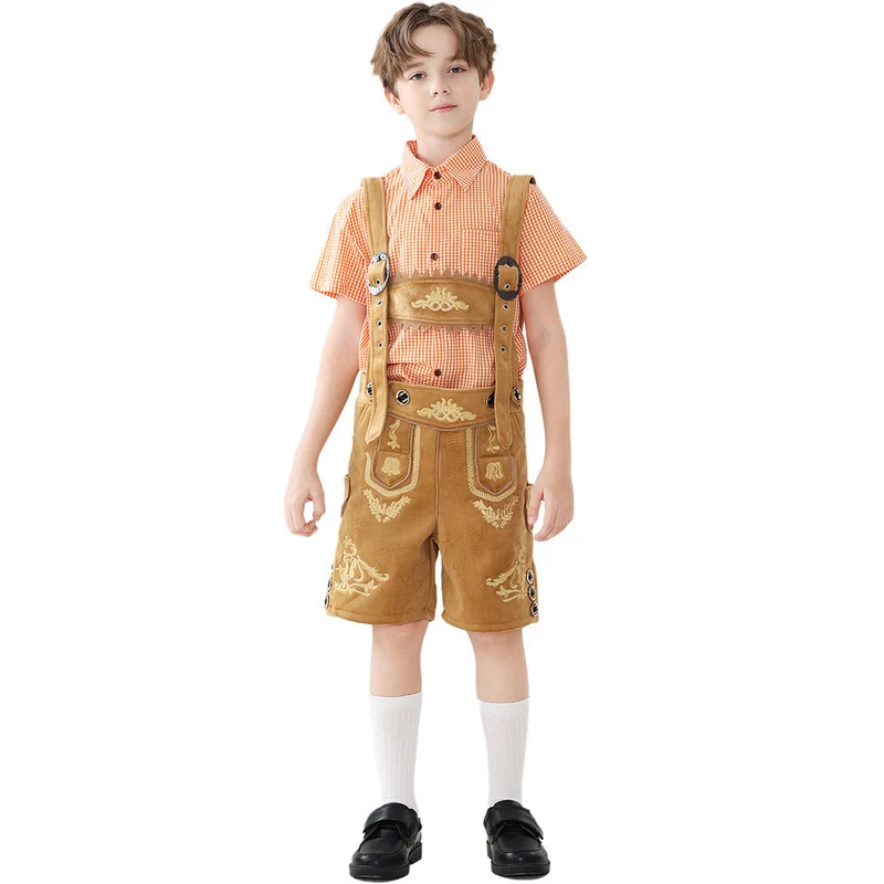 Unisex nan traditionelle Kinderlederhose mit verstellbaren Hosenträgern und aufwendiger Stickerei Drune