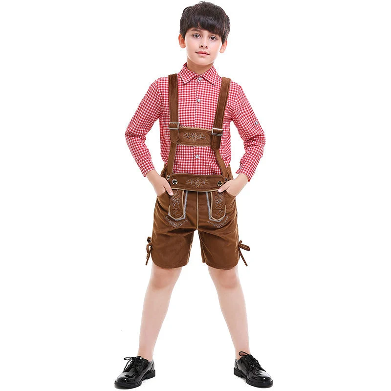 Unisex nan traditionelle Kinderlederhose mit verstellbaren Trägern und feiner Stickerei Drune