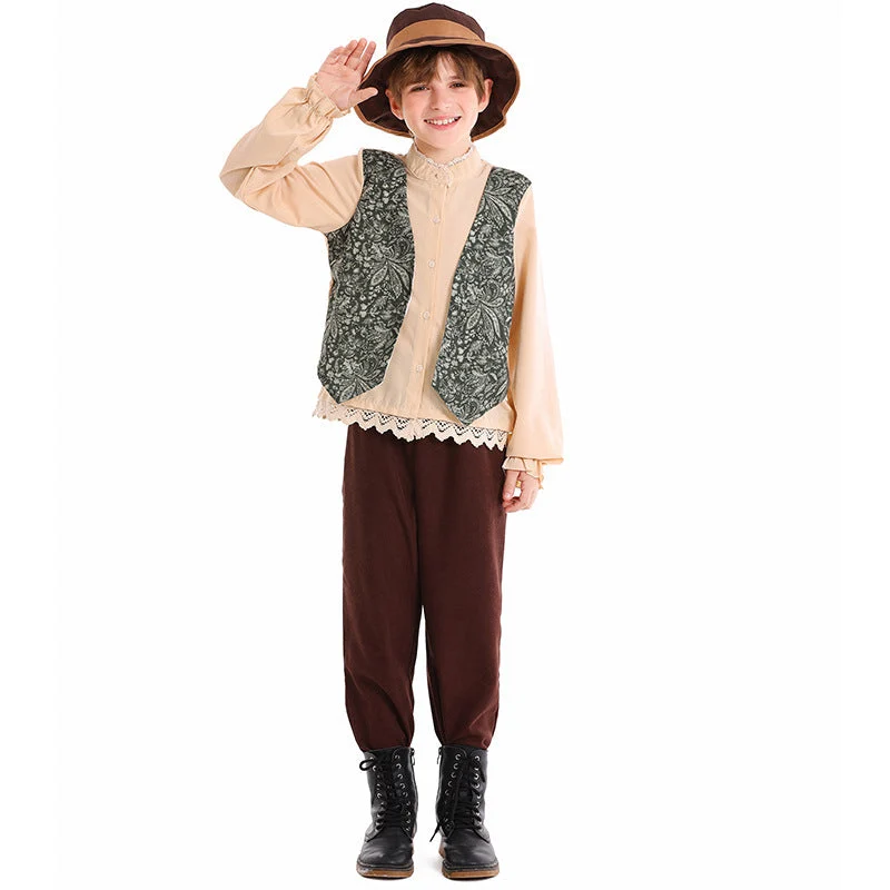 Unisex nan Kinderkostüm Set mit bestickter Paisley-Weste und Rüschenbluse Drune