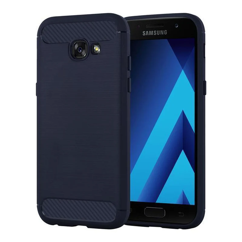 Cadorabo Hülle für Samsung Galaxy A3 2017 Schutzhülle aus flexiblem TPU Silikon in Edelstahl-Karbonfaser Optik