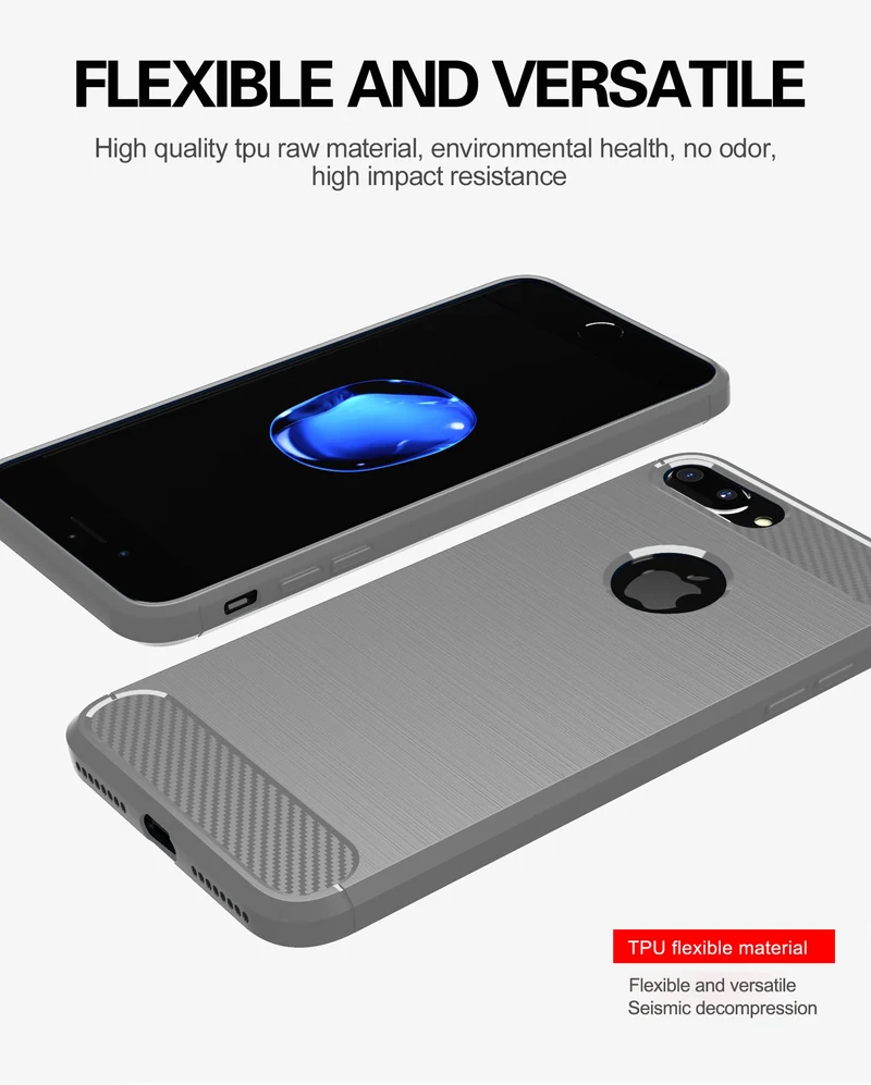 Cadorabo Hülle für Apple iPhone 7 PLUS / 7S PLUS Schutzhülle aus flexiblem TPU Silikon in Edelstahl-Karbonfaser Optik
