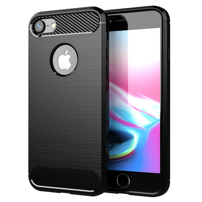 Cadorabo Hülle für Apple iPhone 7 / 7S / 8 Schutzhülle aus flexiblem TPU Silikon in Edelstahl-Karbonfaser Optik