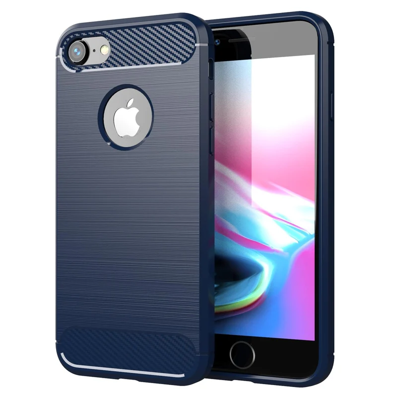 Cadorabo Hülle für Apple iPhone 7 / 7S / 8 Schutzhülle aus flexiblem TPU Silikon in Edelstahl-Karbonfaser Optik