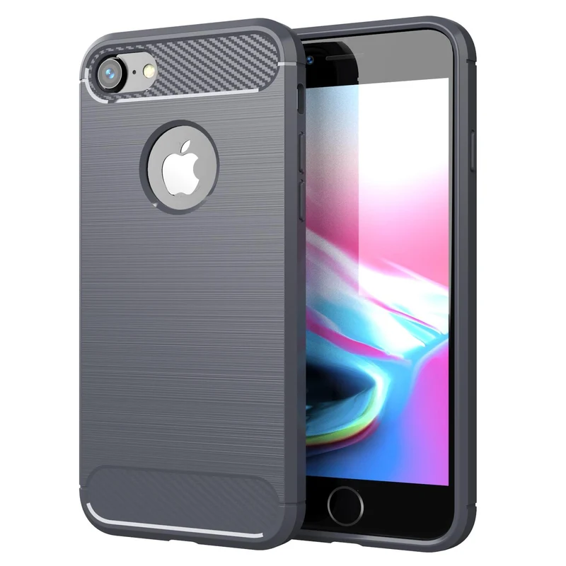 Cadorabo Hülle für Apple iPhone 7 / 7S / 8 Schutzhülle aus flexiblem TPU Silikon in Edelstahl-Karbonfaser Optik