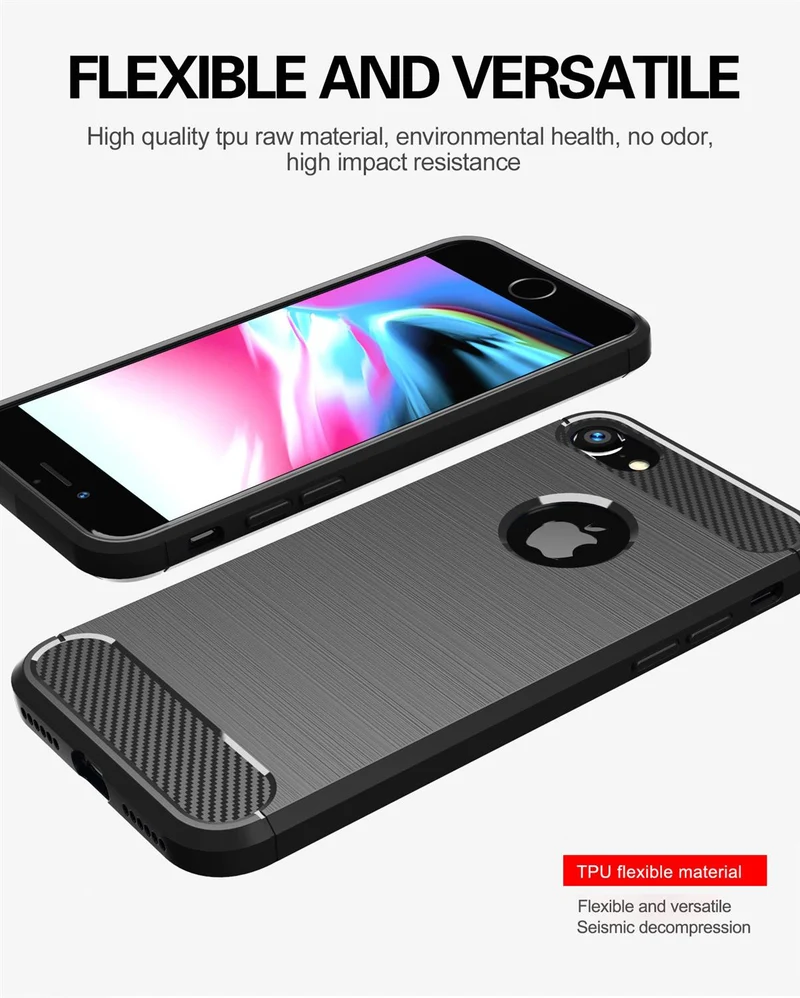 Cadorabo Hülle für Apple iPhone 7 / 7S / 8 Schutzhülle aus flexiblem TPU Silikon in Edelstahl-Karbonfaser Optik
