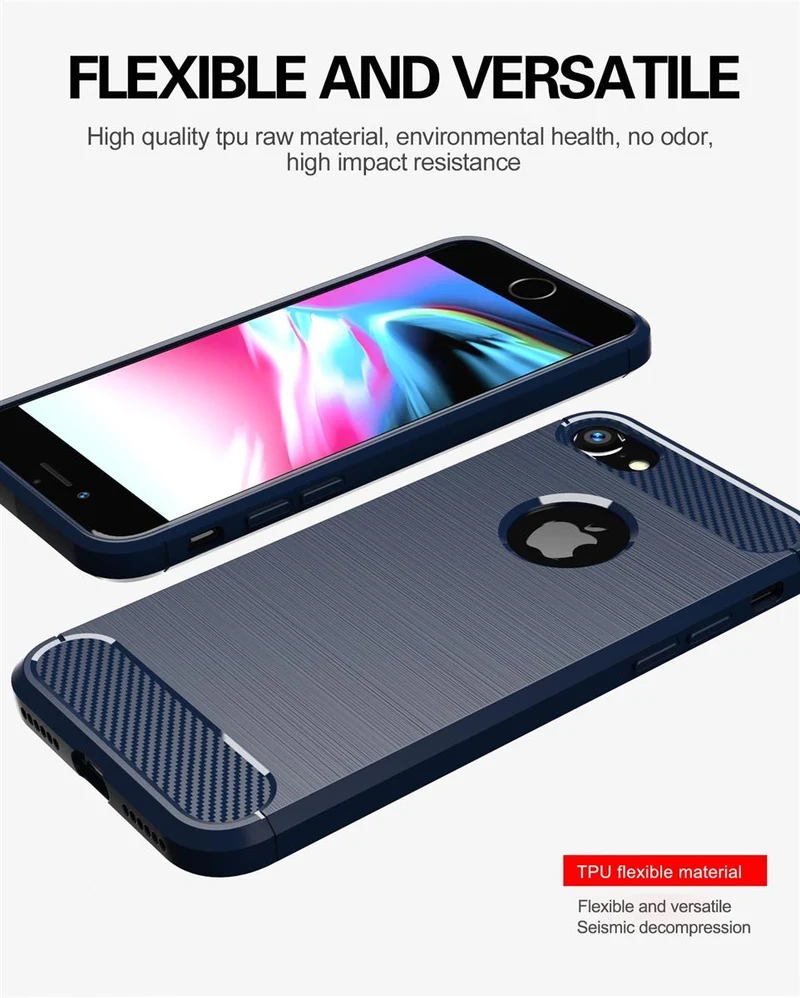 Cadorabo Hülle für Apple iPhone 7 / 7S / 8 Schutzhülle aus flexiblem TPU Silikon in Edelstahl-Karbonfaser Optik
