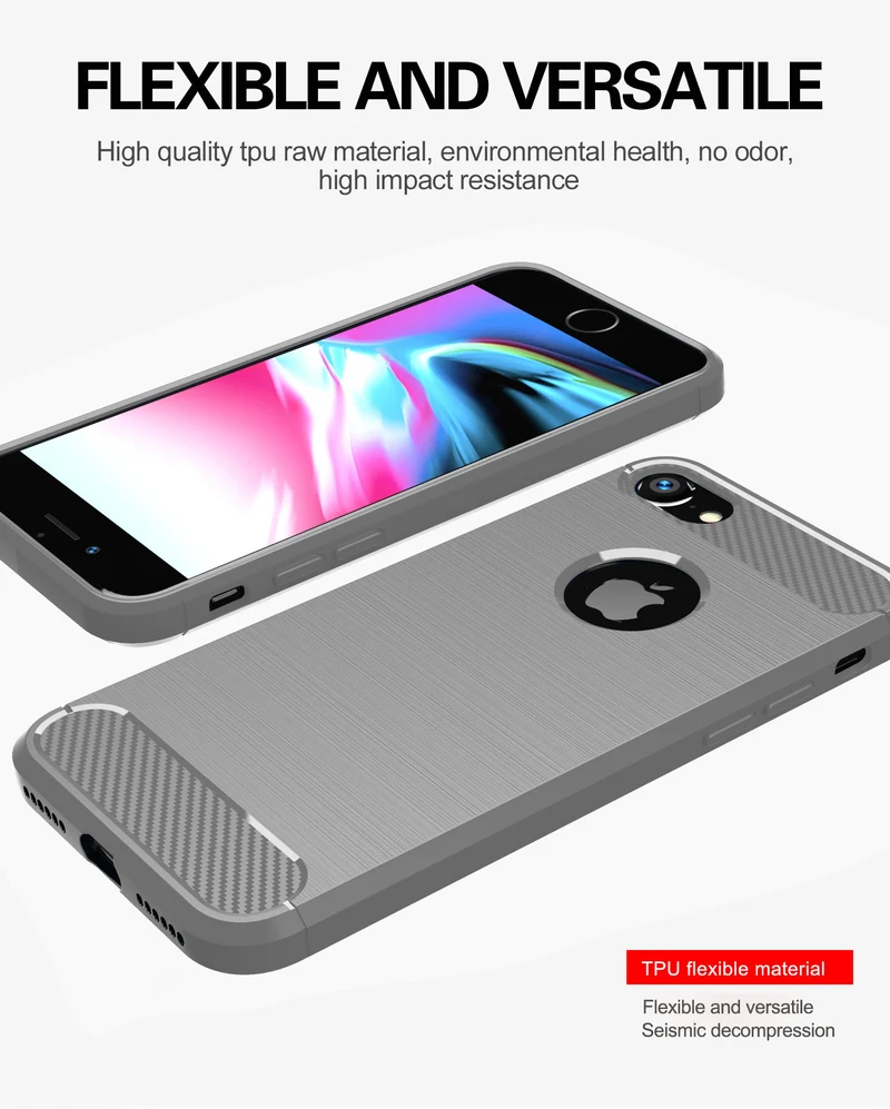 Cadorabo Hülle für Apple iPhone 7 / 7S / 8 Schutzhülle aus flexiblem TPU Silikon in Edelstahl-Karbonfaser Optik