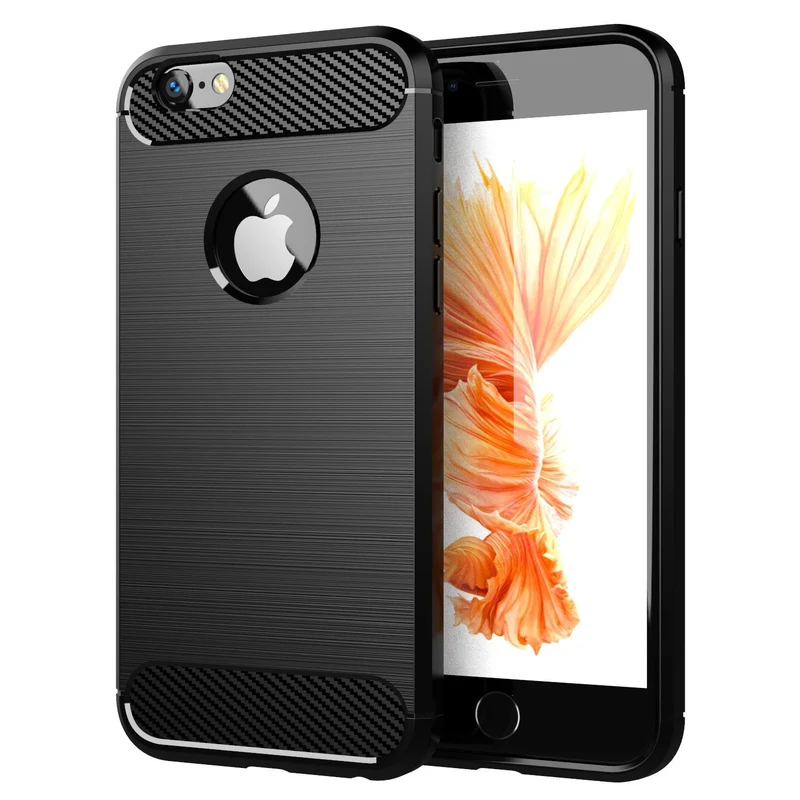 Cadorabo Hülle für Apple iPhone 6 / 6S Schutzhülle aus flexiblem TPU Silikon in Edelstahl-Karbonfaser Optik