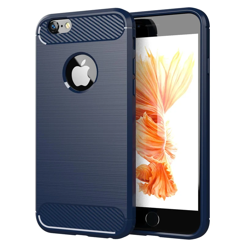 Cadorabo Hülle für Apple iPhone 6 / 6S Schutzhülle aus flexiblem TPU Silikon in Edelstahl-Karbonfaser Optik