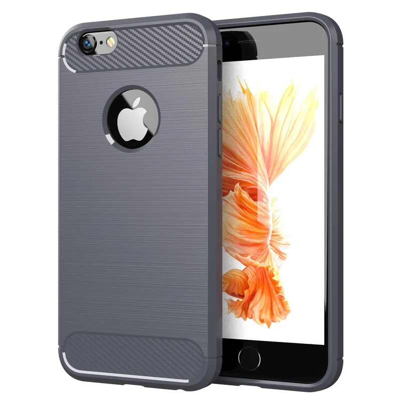 Cadorabo Hülle für Apple iPhone 6 / 6S Schutzhülle aus flexiblem TPU Silikon in Edelstahl-Karbonfaser Optik