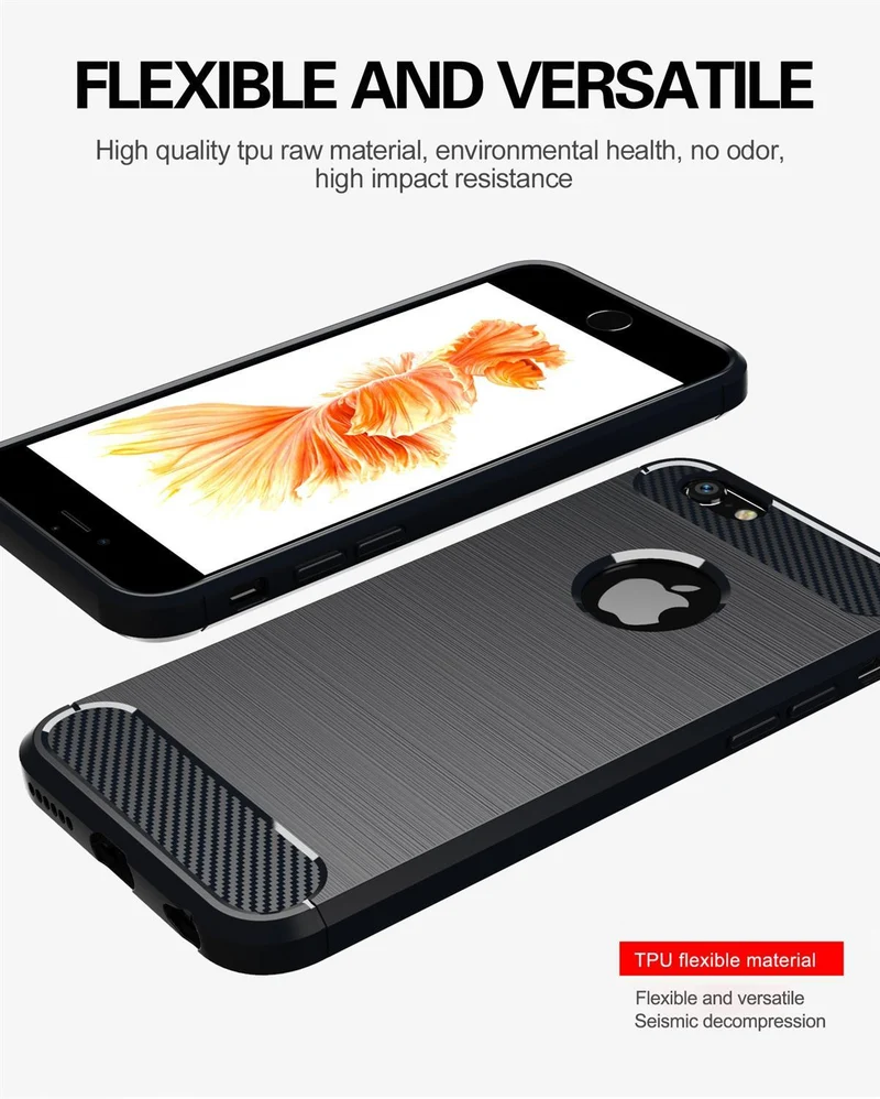 Cadorabo Hülle für Apple iPhone 6 / 6S Schutzhülle aus flexiblem TPU Silikon in Edelstahl-Karbonfaser Optik