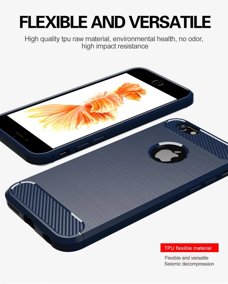 Cadorabo Hülle für Apple iPhone 6 / 6S Schutzhülle aus flexiblem TPU Silikon in Edelstahl-Karbonfaser Optik