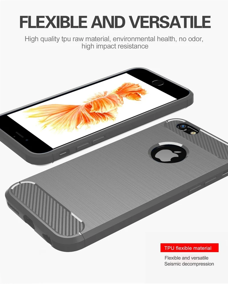 Cadorabo Hülle für Apple iPhone 6 / 6S Schutzhülle aus flexiblem TPU Silikon in Edelstahl-Karbonfaser Optik