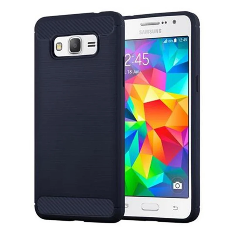 Cadorabo Hülle für Samsung Galaxy GRAND PRIME Schutzhülle aus flexiblem TPU Silikon in Edelstahl-Karbonfaser Optik