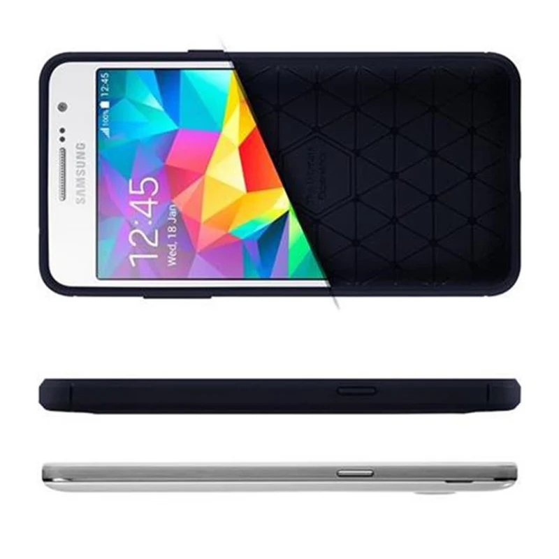 Cadorabo Hülle für Samsung Galaxy GRAND PRIME Schutzhülle aus flexiblem TPU Silikon in Edelstahl-Karbonfaser Optik