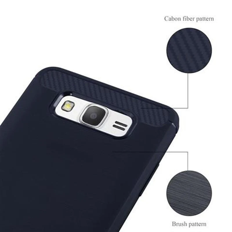 Cadorabo Hülle für Samsung Galaxy GRAND PRIME Schutzhülle aus flexiblem TPU Silikon in Edelstahl-Karbonfaser Optik