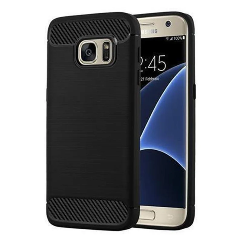 Cadorabo Hülle für Samsung Galaxy S7 Schutzhülle aus flexiblem TPU Silikon in Edelstahl-Karbonfaser Optik