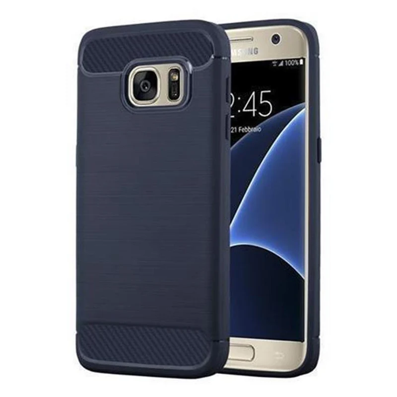 Cadorabo Hülle für Samsung Galaxy S7 Schutzhülle aus flexiblem TPU Silikon in Edelstahl-Karbonfaser Optik
