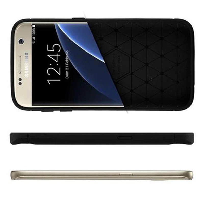 Cadorabo Hülle für Samsung Galaxy S7 Schutzhülle aus flexiblem TPU Silikon in Edelstahl-Karbonfaser Optik