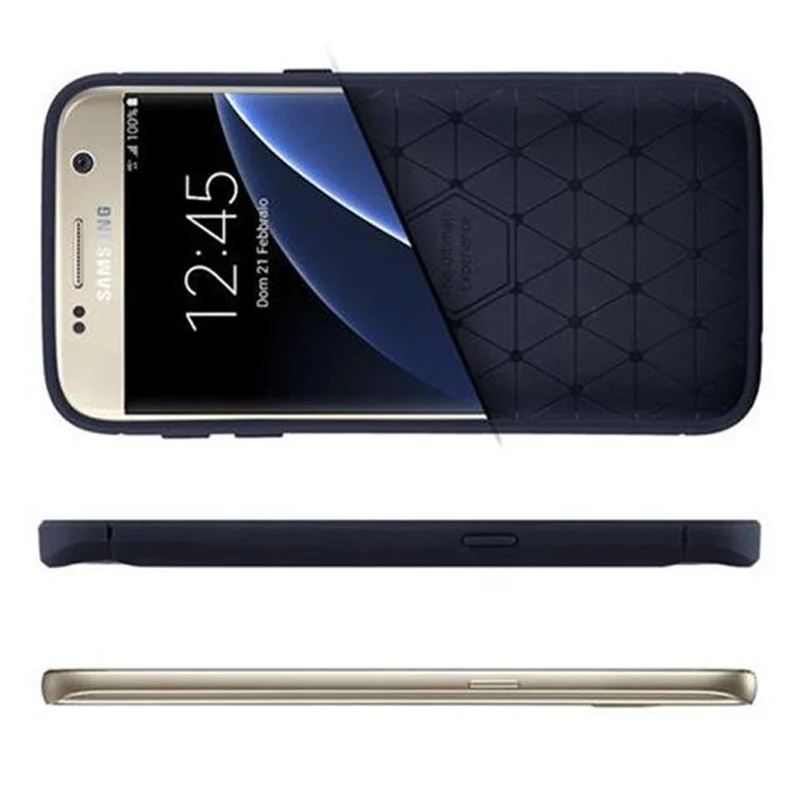 Cadorabo Hülle für Samsung Galaxy S7 Schutzhülle aus flexiblem TPU Silikon in Edelstahl-Karbonfaser Optik
