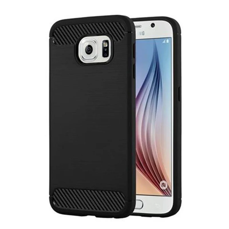 Cadorabo Hülle für Samsung Galaxy S6 Schutzhülle aus flexiblem TPU Silikon in Edelstahl-Karbonfaser Optik