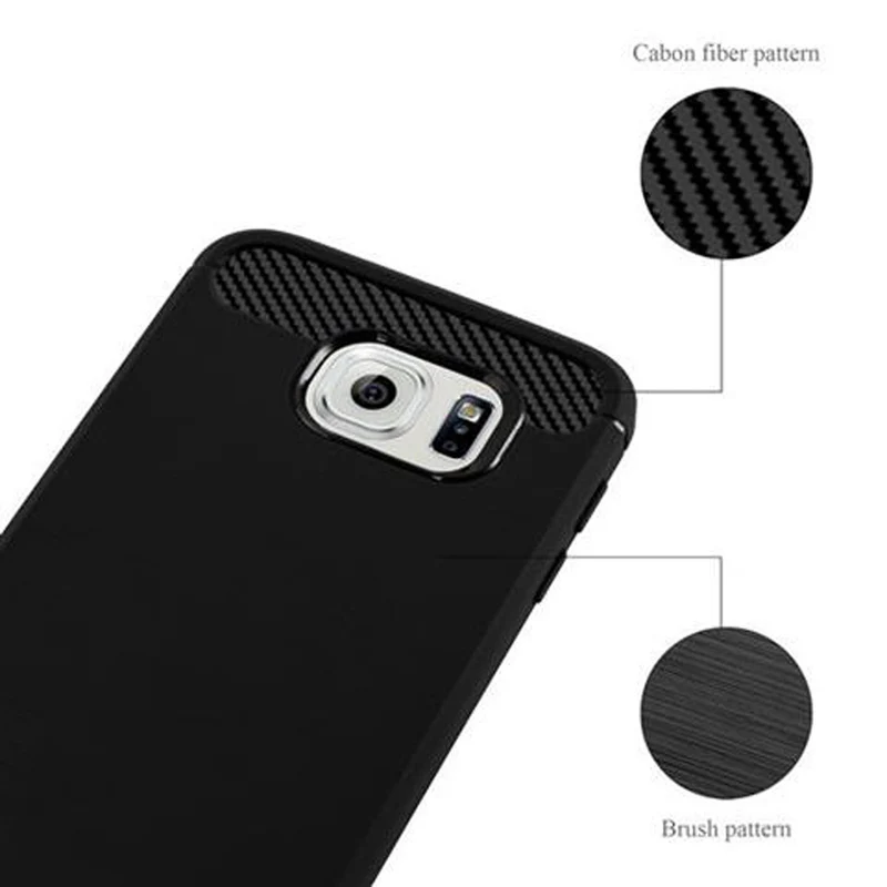 Cadorabo Hülle für Samsung Galaxy S6 Schutzhülle aus flexiblem TPU Silikon in Edelstahl-Karbonfaser Optik