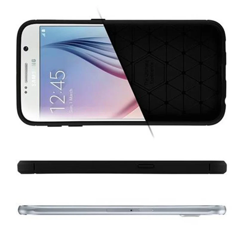 Cadorabo Hülle für Samsung Galaxy S6 Schutzhülle aus flexiblem TPU Silikon in Edelstahl-Karbonfaser Optik