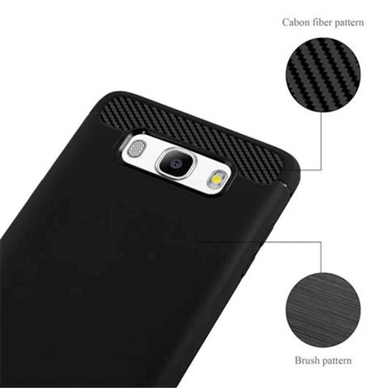 Cadorabo Hülle für Samsung Galaxy J7 2016 Schutzhülle aus flexiblem TPU Silikon in Edelstahl-Karbonfaser Optik